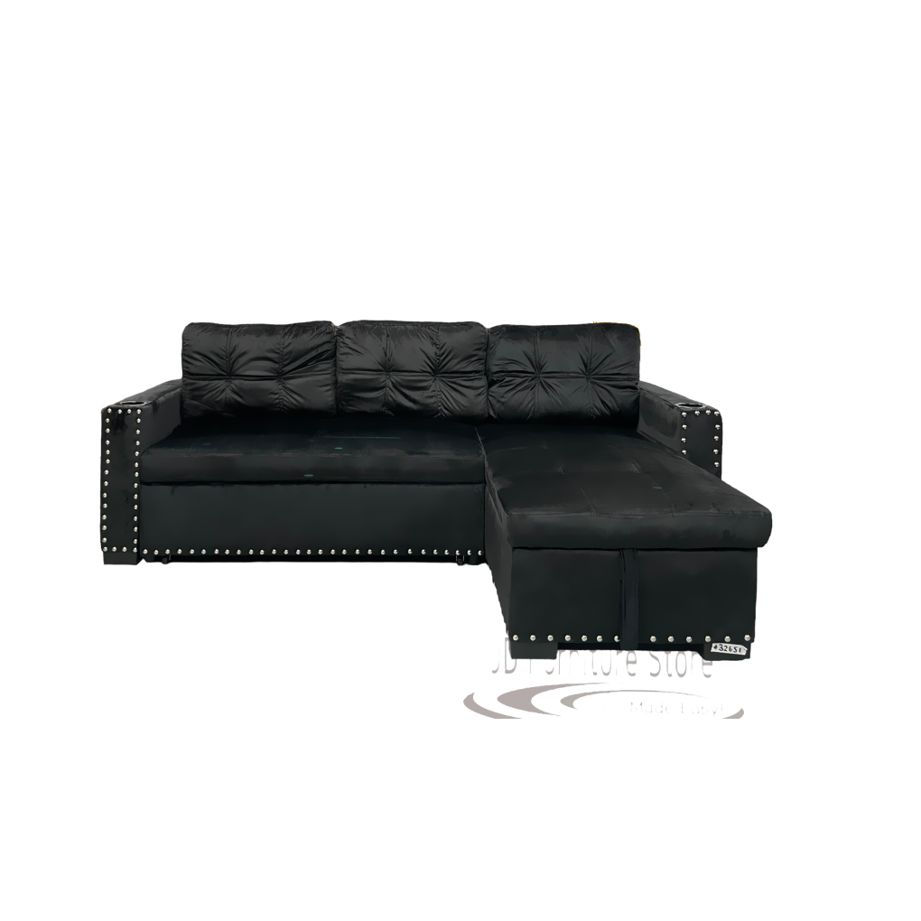 Sofa Bed - black Suede -With Cup Holders